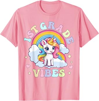 1st Grade Vibes Cute Back to School Unicorn First Grade Girl T-Shirt