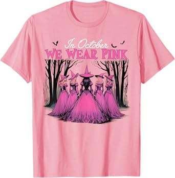 In October We Wear Pink Witch Halloween Breast Cancer Women T-Shirt