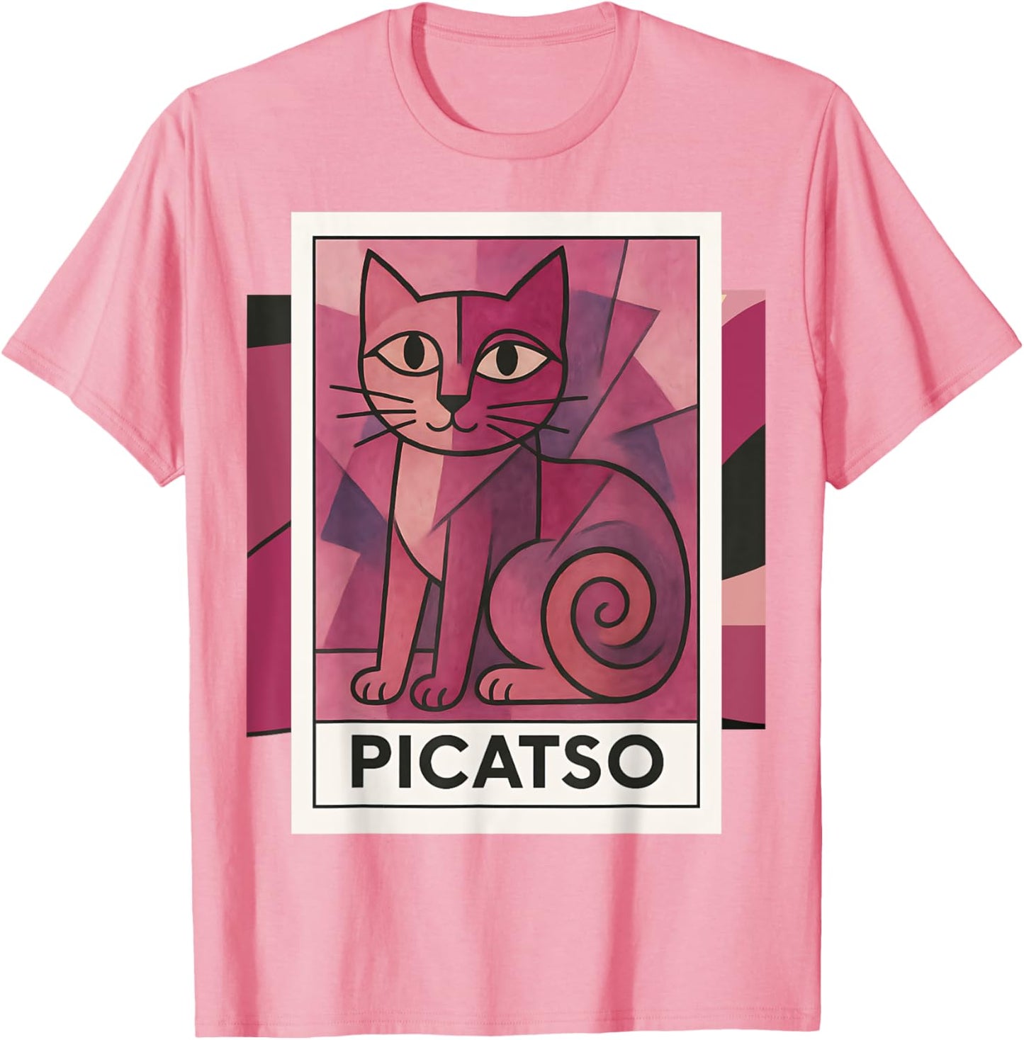Picatso Pink Cat – Vintage Retro Cubist Art-Inspired Graphic T-Shirt