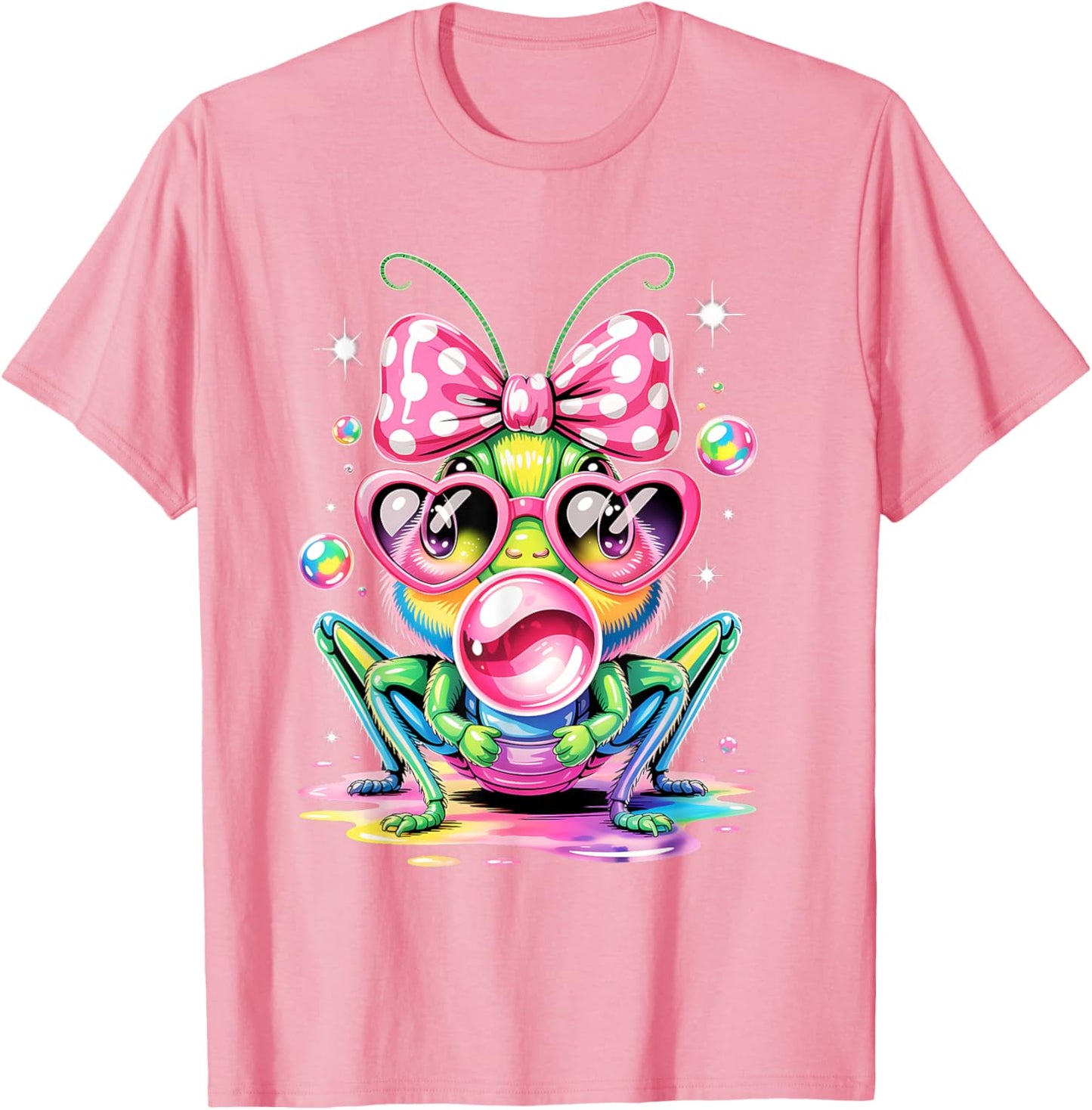 Cool Rainbow Grasshopper with Sunglasses Bubblegum Girls T-Shirt