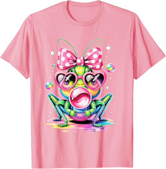 Cool Rainbow Grasshopper with Sunglasses Bubblegum Girls T-Shirt