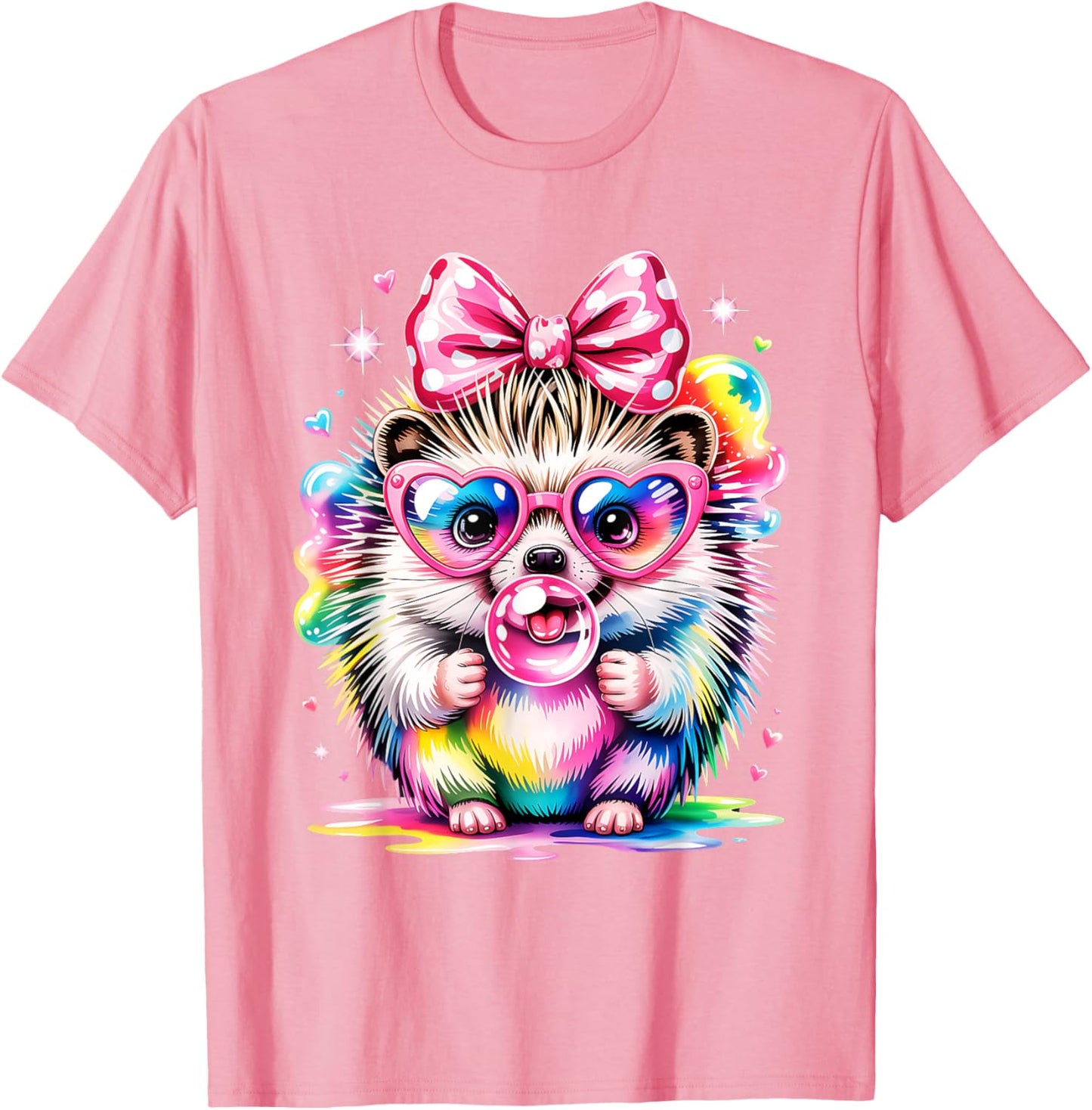 Cool Rainbow Hedgehog with Sunglasses Bubblegum Cute Girls T-Shirt
