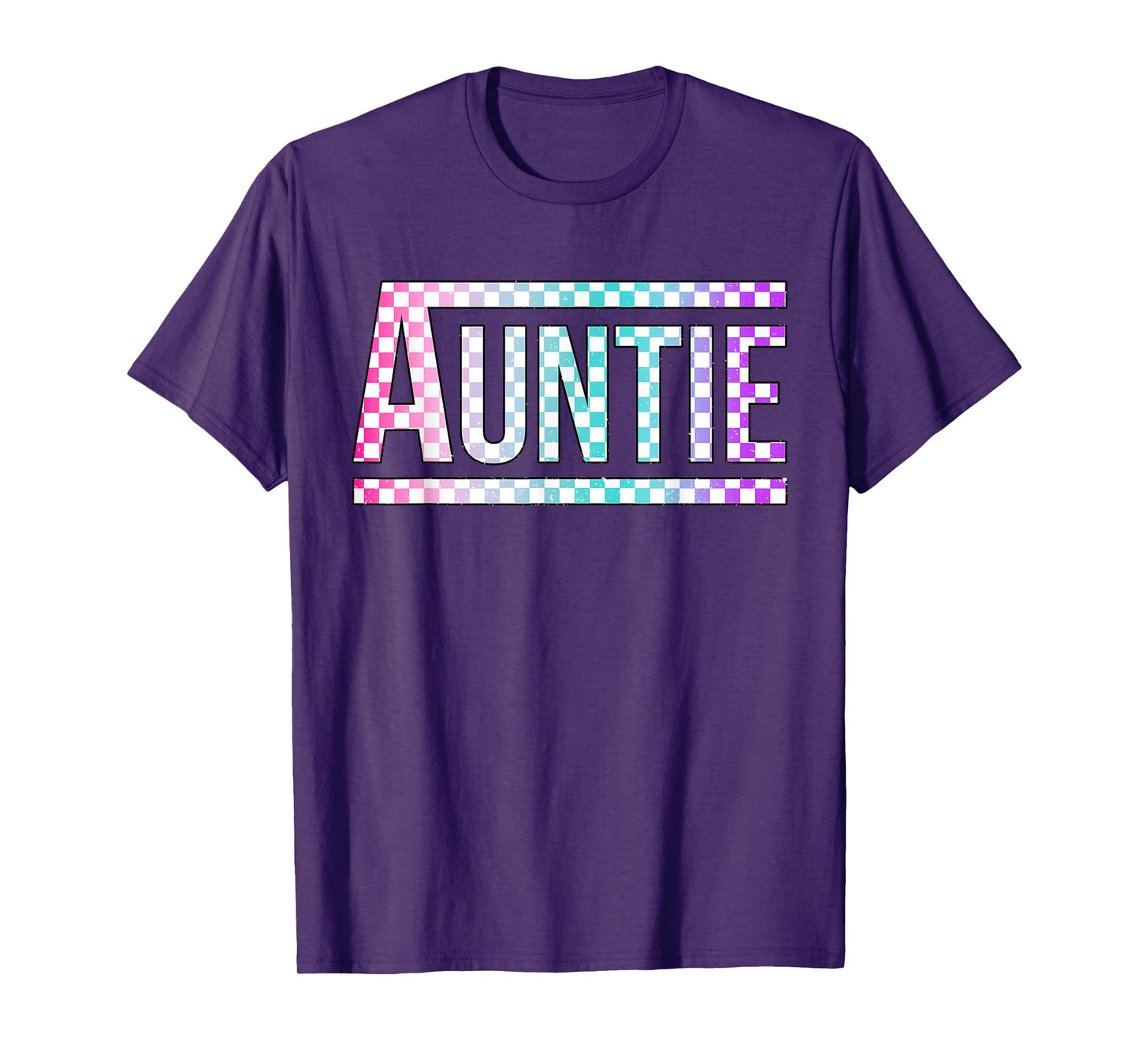 Auntie Checkered Tie Dye Family Mother's Day Pit Crew Women T-Shirt