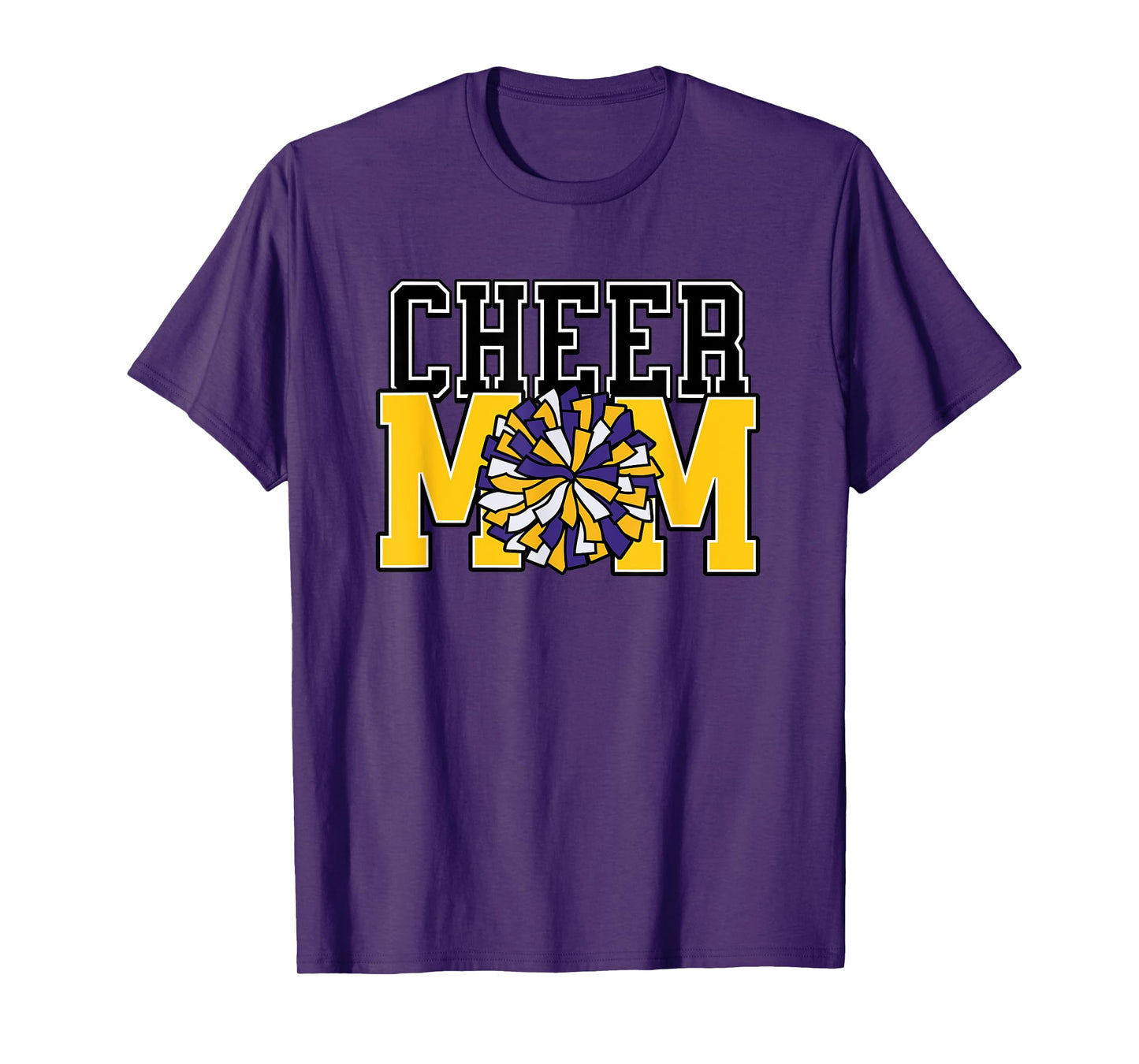 Cheer Mom Biggest Fan Yellow and Purple Pom Pom T-Shirt