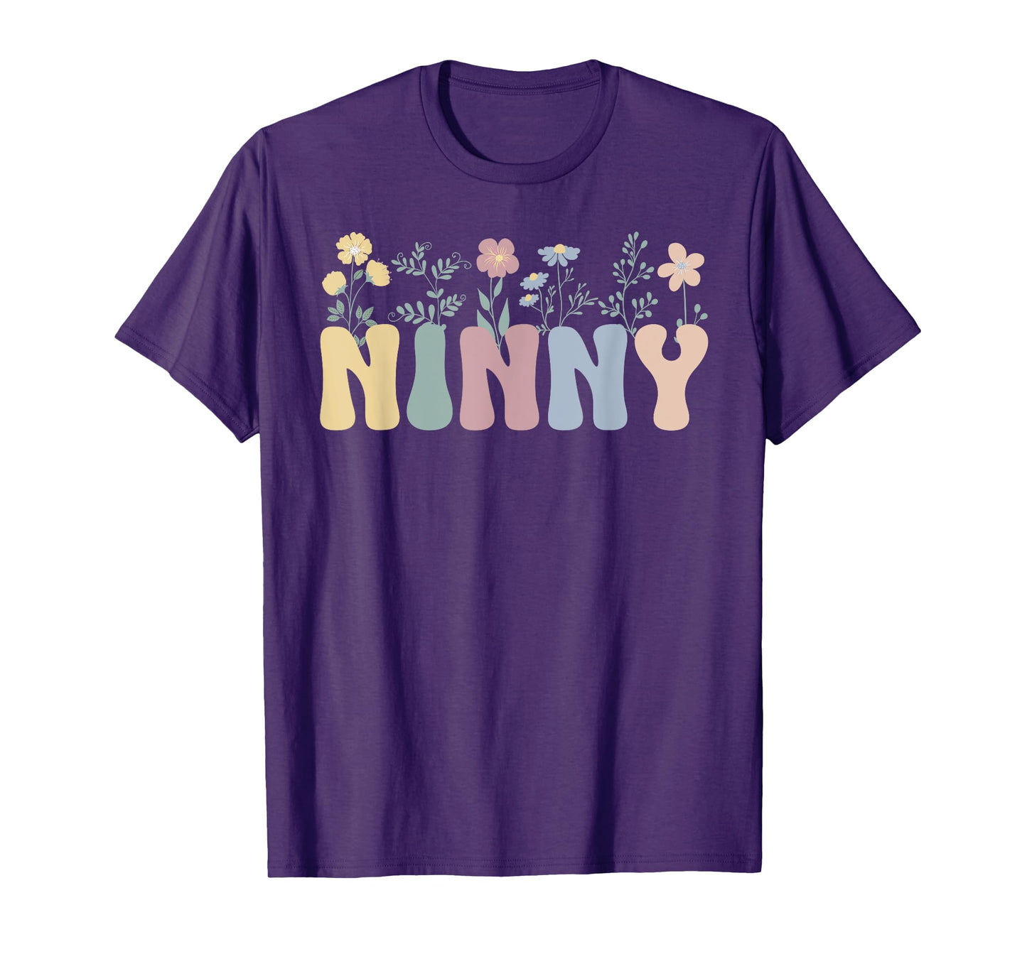 Groovy Ninny Grandma On Mother's Day Black Floral Pattern Casual T-Shirt