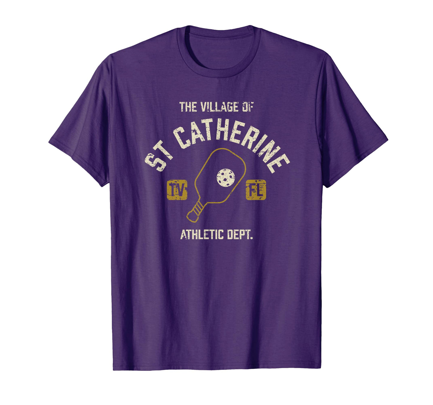 The Village of St Catherine Pickleball Distressed Design T-Shirt