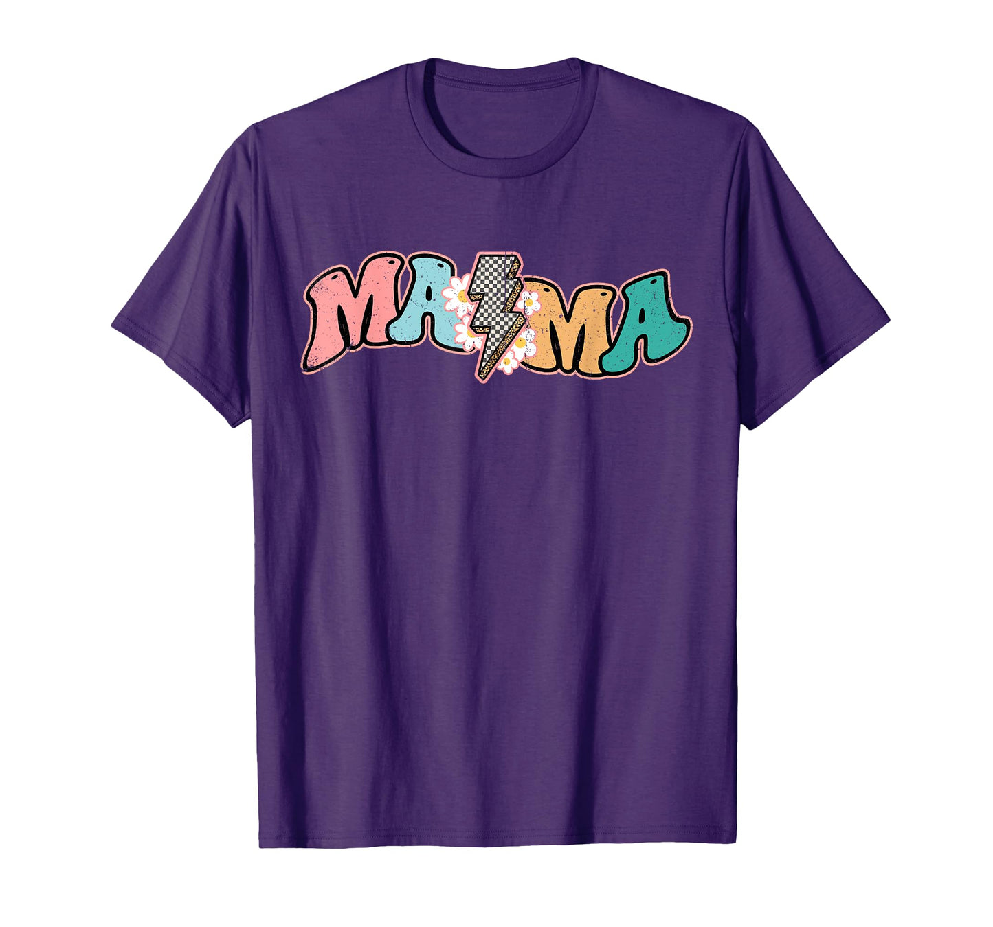 Checkered Mama Bolt Lightning Retro Mom Life Mother's Day T-Shirt