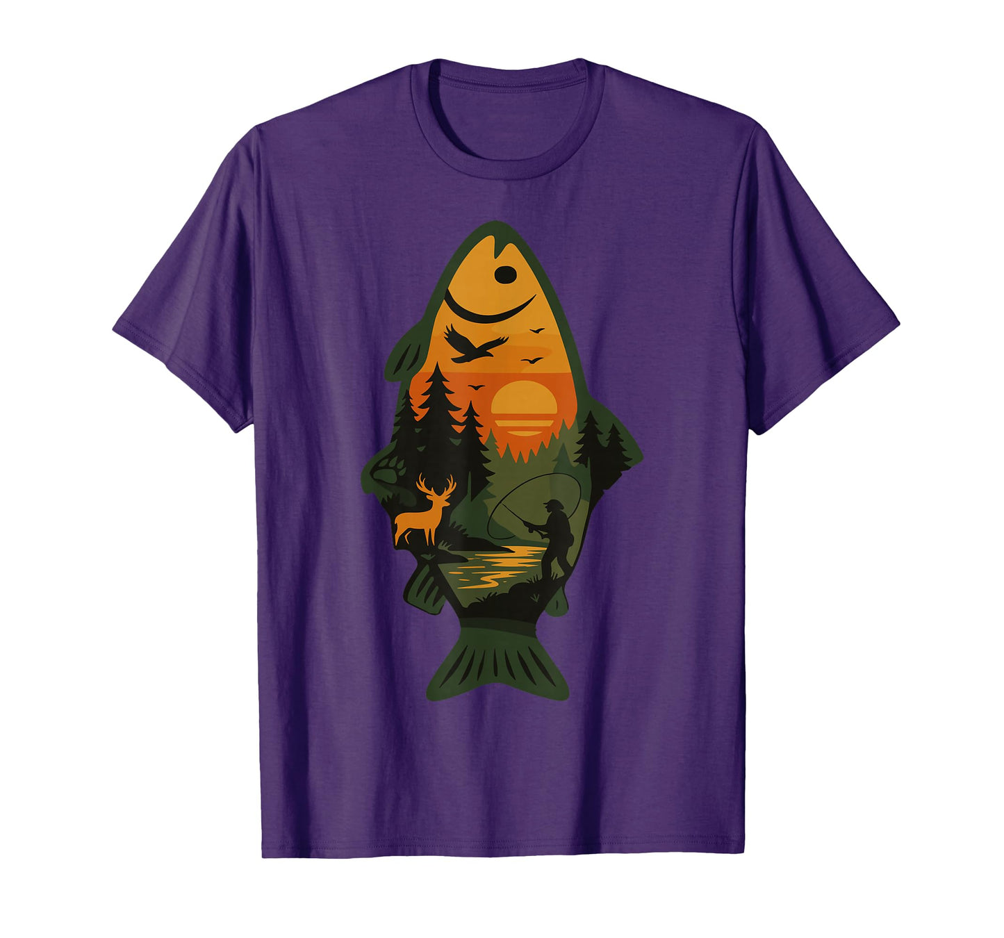Trout Fly Fishing Outdoor Forest Nature Wildlife Scene T-Shirt