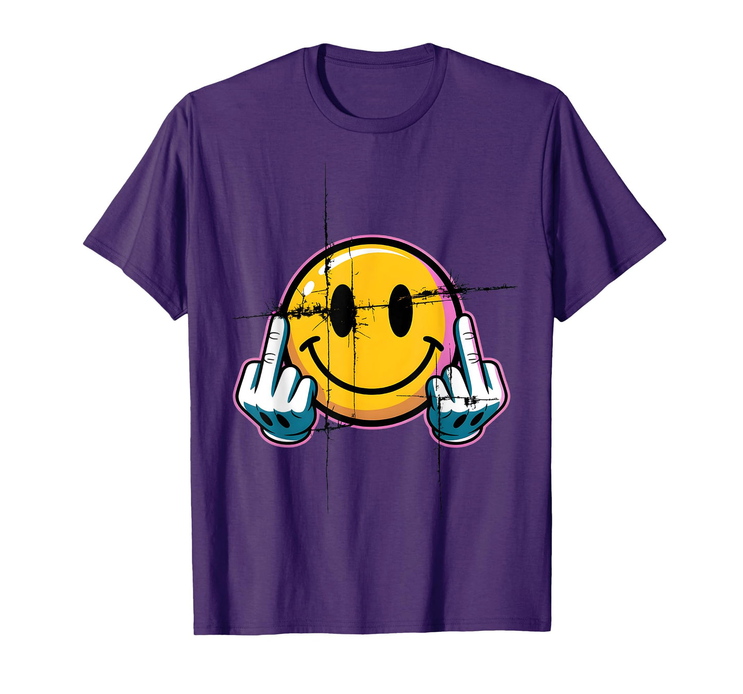 Retro Vintage Smile Face Funny Middle Finger Graphic T-Shirt