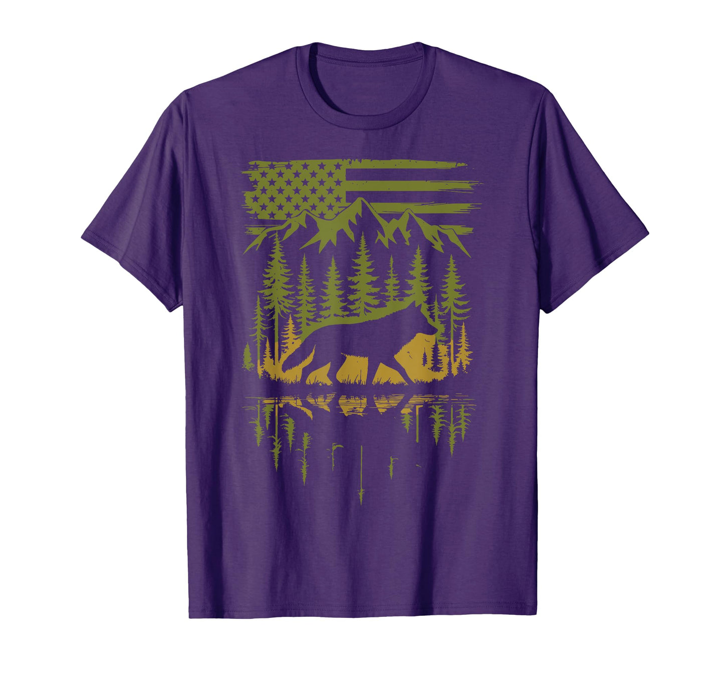 Wolf USA Flag Mountain Outdoor Wildlife Retro T-Shirt