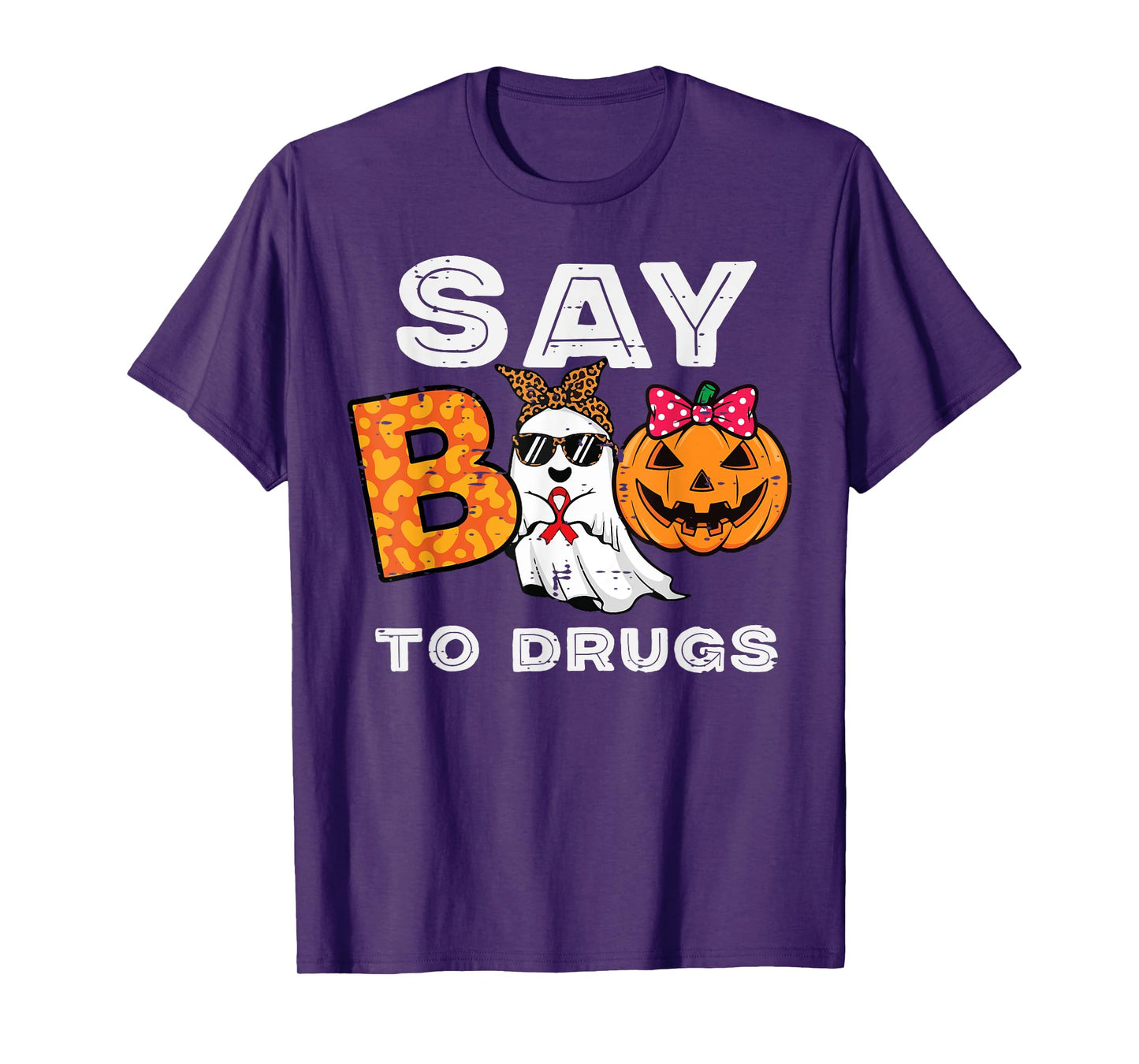 Red Ribbon Week Ghost Say Boo to Pumpkin Women Girls Kids T-Shirt
