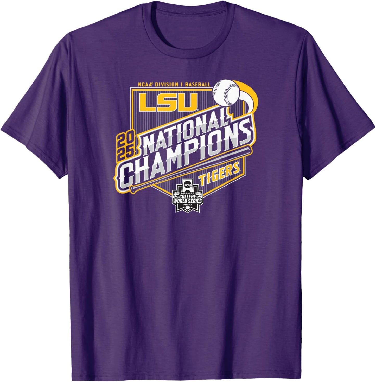 LSU Tigers Baseball National Champs 2025 MCWS Base Purple T-Shirt