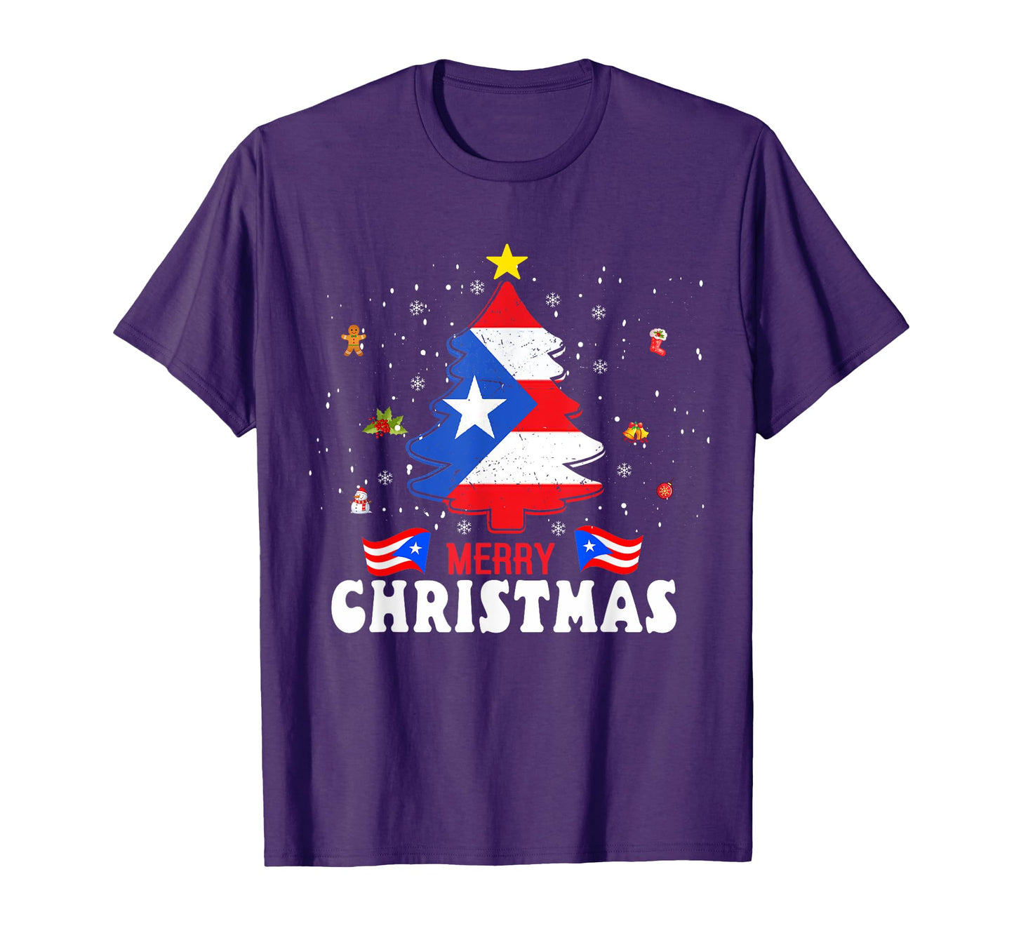 Proud Puerto Rico Flag Tree Christmas Pajamas Patrioitc Xmas T-Shirt