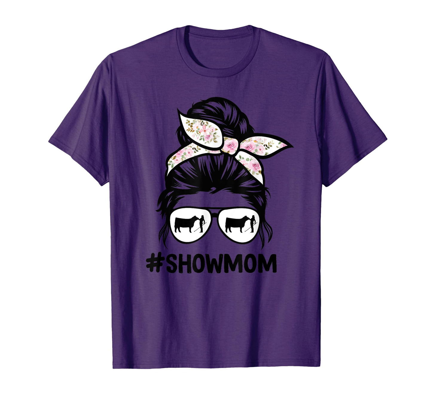 cattle show mom messy bun hair cow show mom T-Shirt