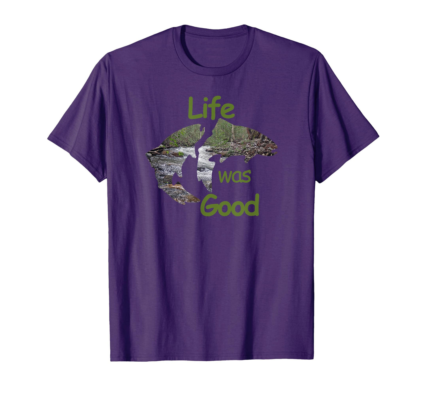 Life Was Good (LWG) Two Trout with inlay stream scene. T-Shirt