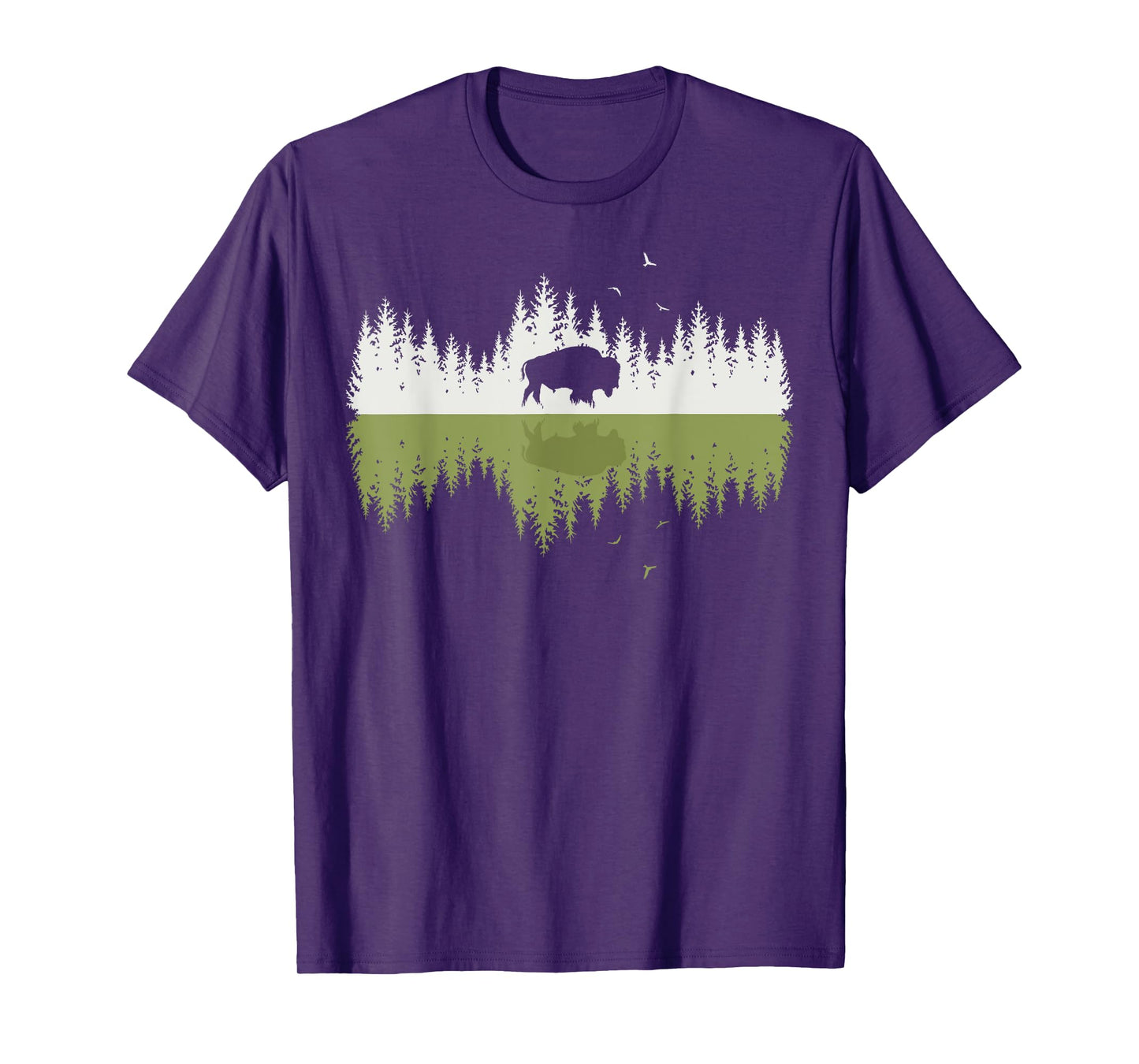 Trees Reflection Bison Wildlife Forest Nature Animal Outdoor T-Shirt