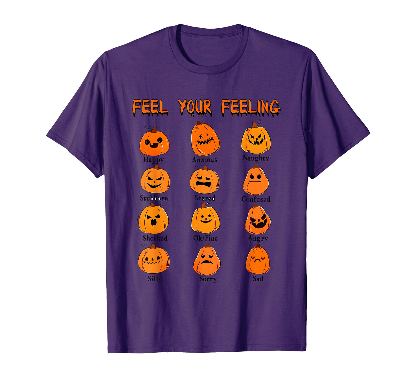 Retro Feel Your Feeling Halloween Pumpkin Face Expressions T-Shirt