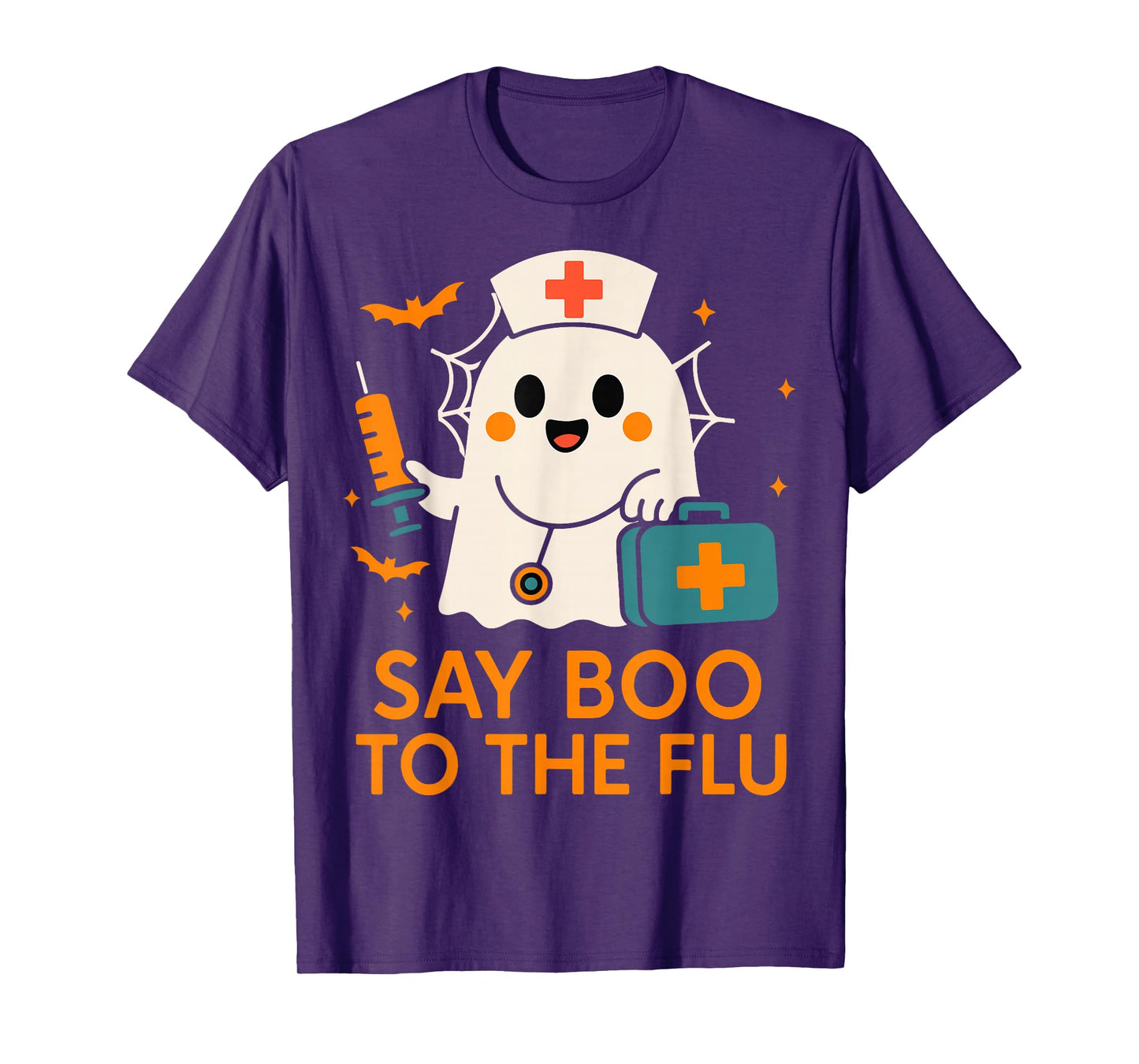 Say Boo to The Flu Nurse Halloween Vaccine Ghost Crew Funny T-Shirt