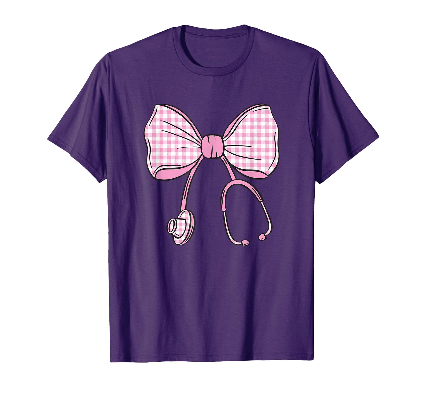 Checkered Coquette Bow Pastel Pink Gingham Nurse Sthetoscope T-Shirt
