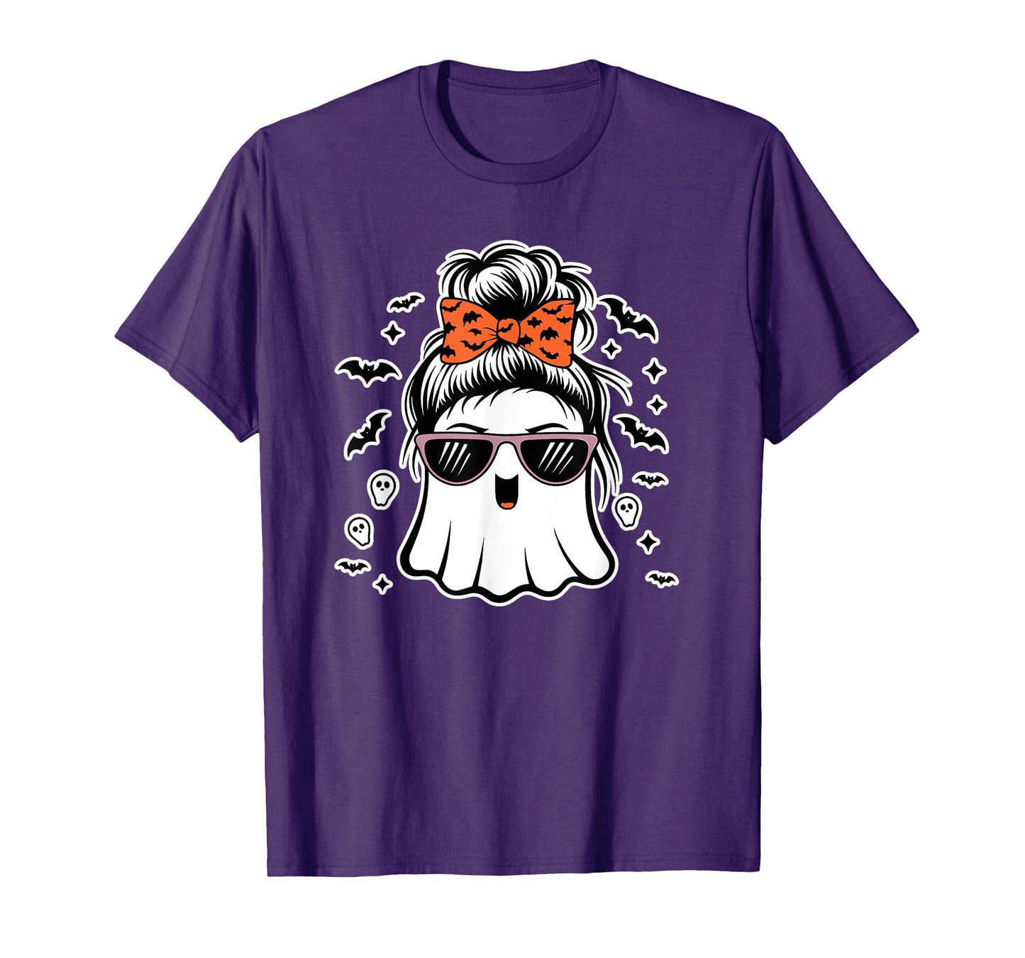 Cute Ghost Messy Bun Mom Halloween Messy Hair Bun Moms Life T-Shirt