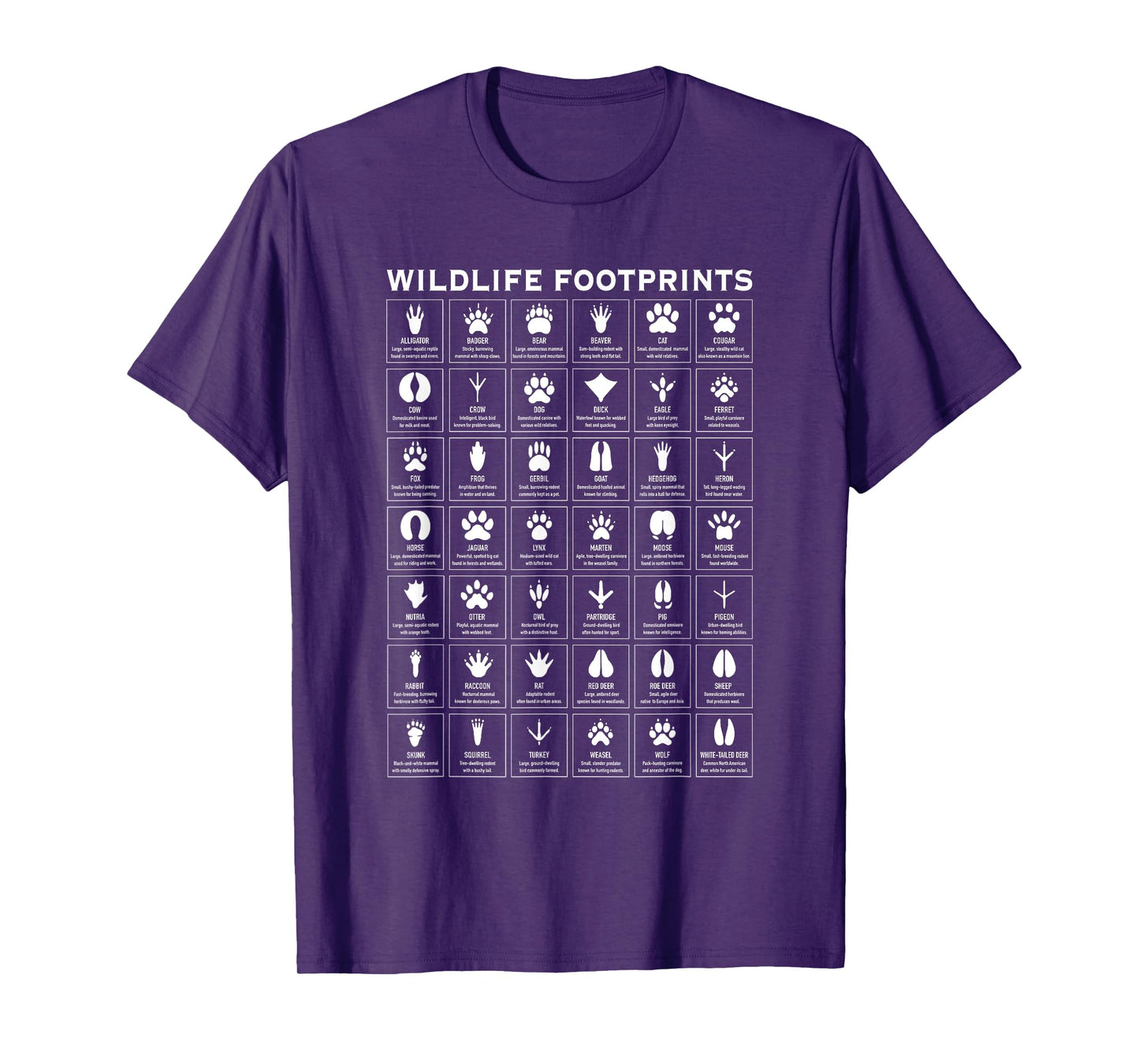 Wildlife Animal Footprints Tracks Chart T-Shirt