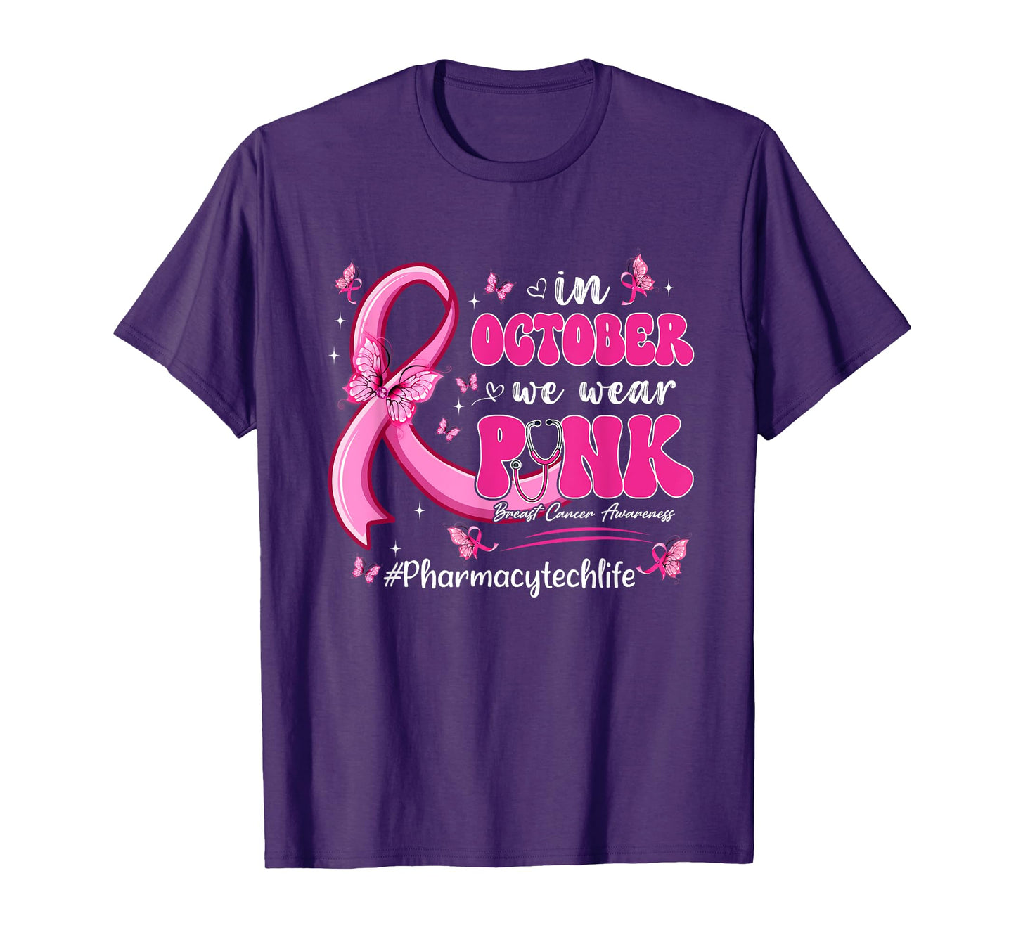 In October We Wear Pink Breast Cancer Pharmacy Tech Life T-Shirt