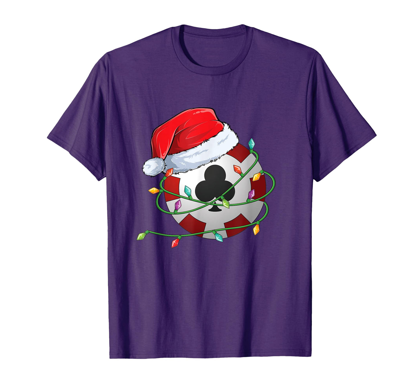Christmas Poker Chip in Santa Hat wrapped in Holiday Lights T-Shirt