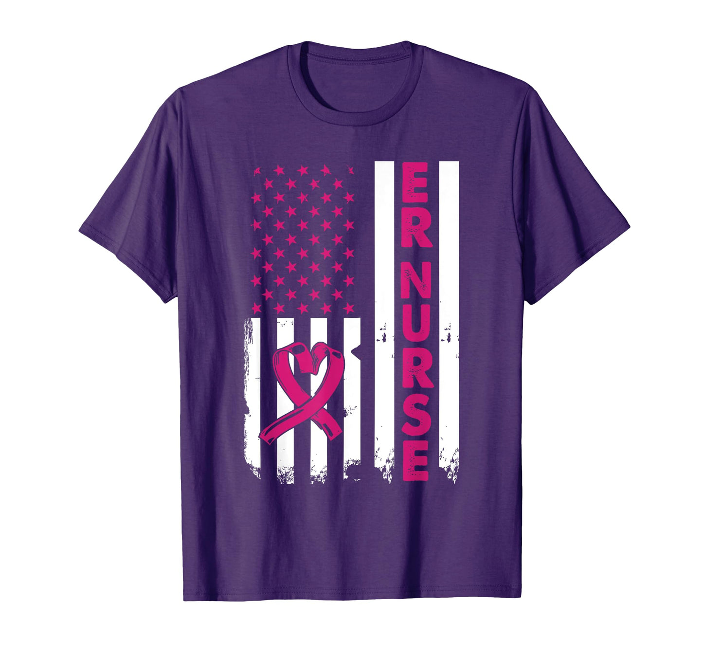 Er Nurse American Flag Nurse Life Breast Cancer Awareness T-Shirt