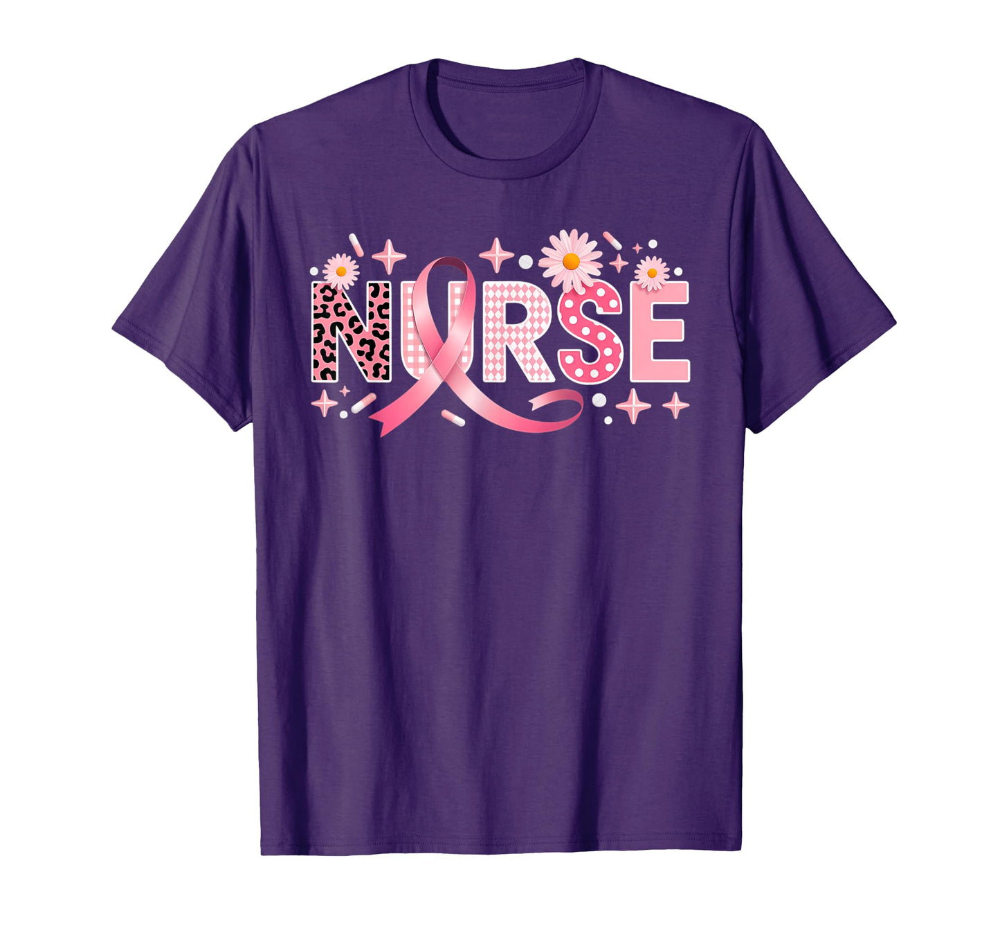 Pink Ribbon Stethoscope Nurse Life Breast Cancer Awareness T-Shirt
