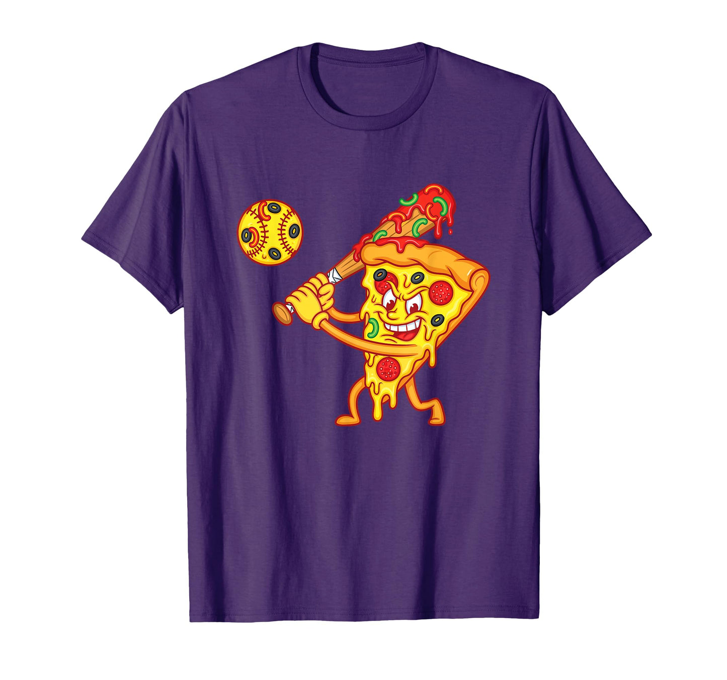 Drippy Pizza Baseball Slice Funny Cartoon Sports Food T-Shirt