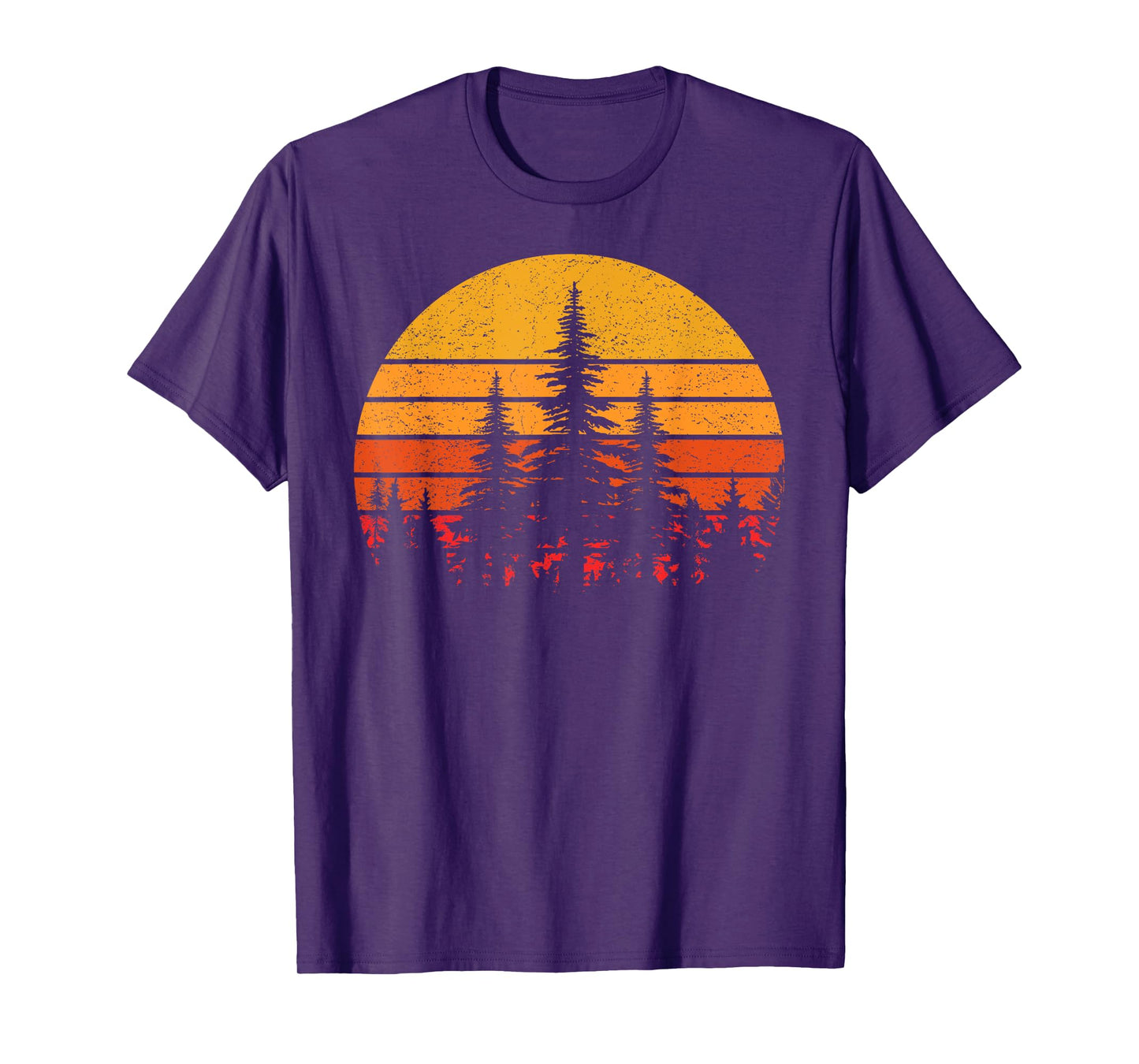 Retro Sun Minimalist Pine Trees Wildlife Nature Forest T-Shirt