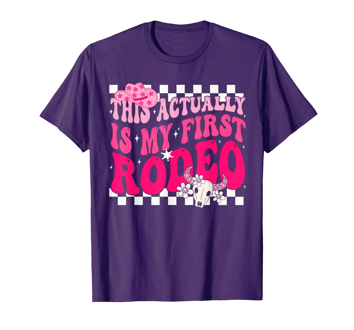 This Actually Is My First Rodeo Funny Cowgirl Groovy Western T-Shirt