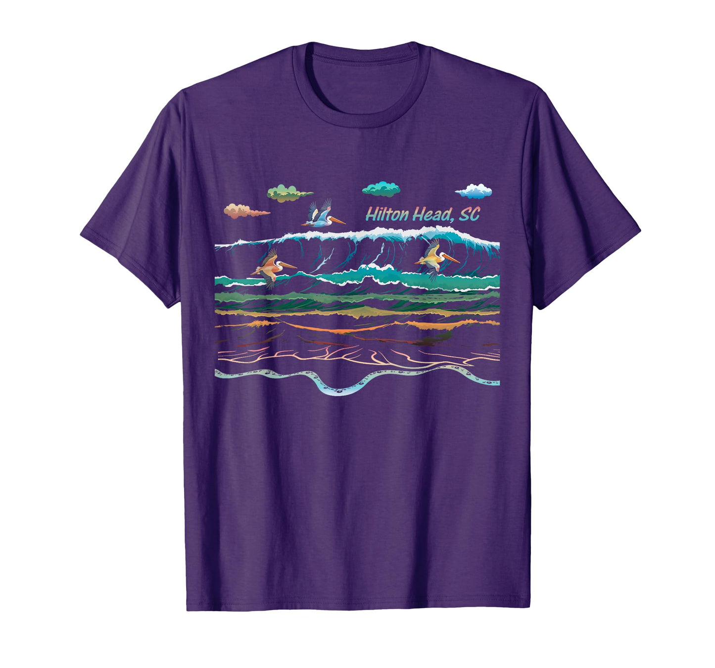 Hilton Head SC South Carolina Waves Pelican Bird Watcher T-Shirt