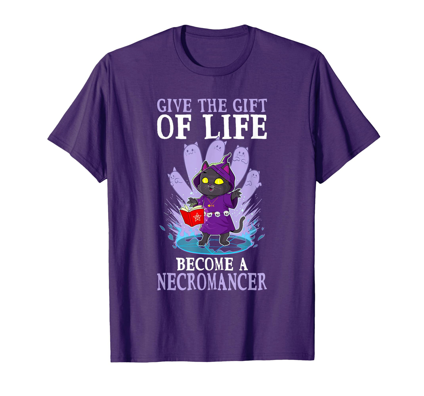 Funny D20 Cat Give The Gift Of Life Necromancer Nerdy Gamer T-Shirt