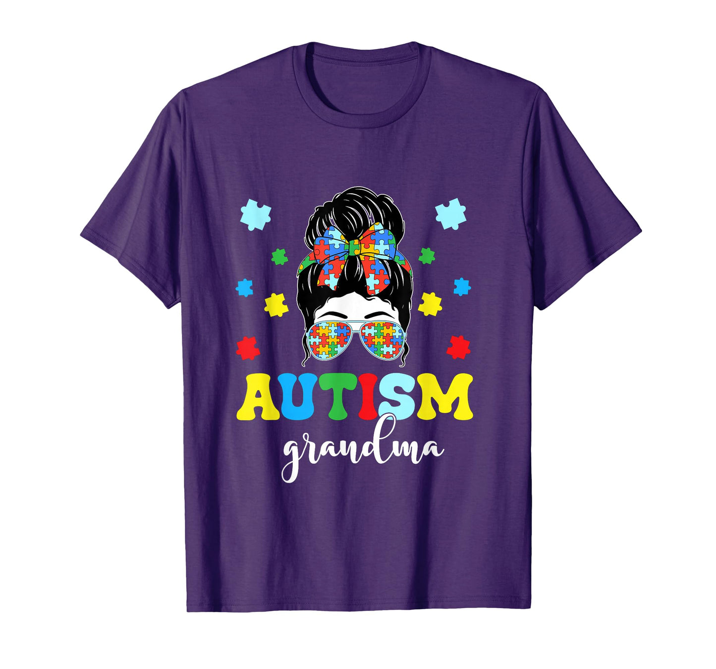Autism Grandma Life Messy Bun Bandana Autism Grandma Women T-Shirt