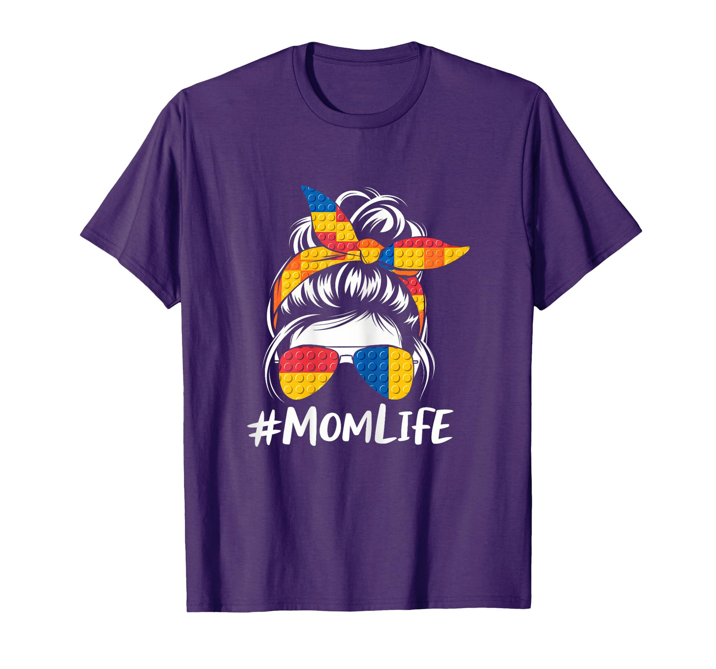 Building Block Messy Bun Mom Life Master Builder Mothers Day T-Shirt