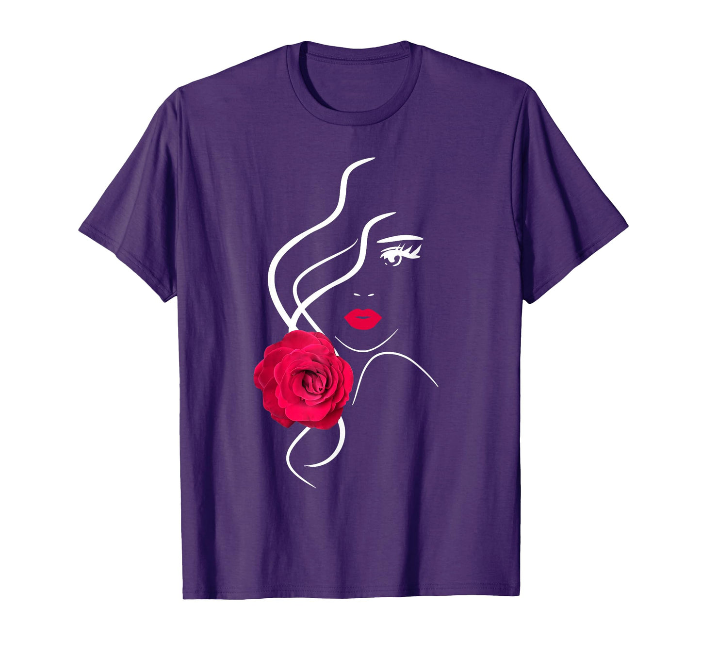 Pretty Girl Face with Hot Red Rose Black White Shapes Mania T-Shirt