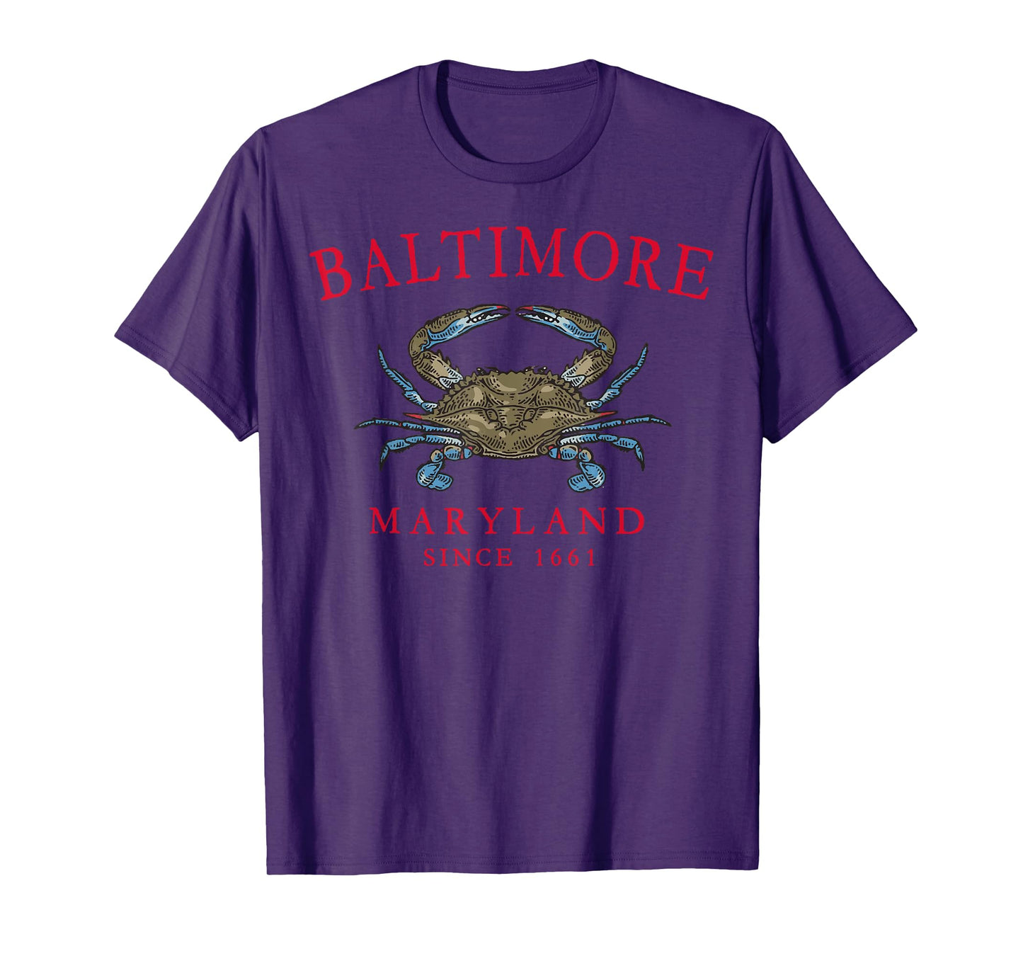 Baltimore Maryland Blue Crab Since 1661 Arched Red Letters T-Shirt