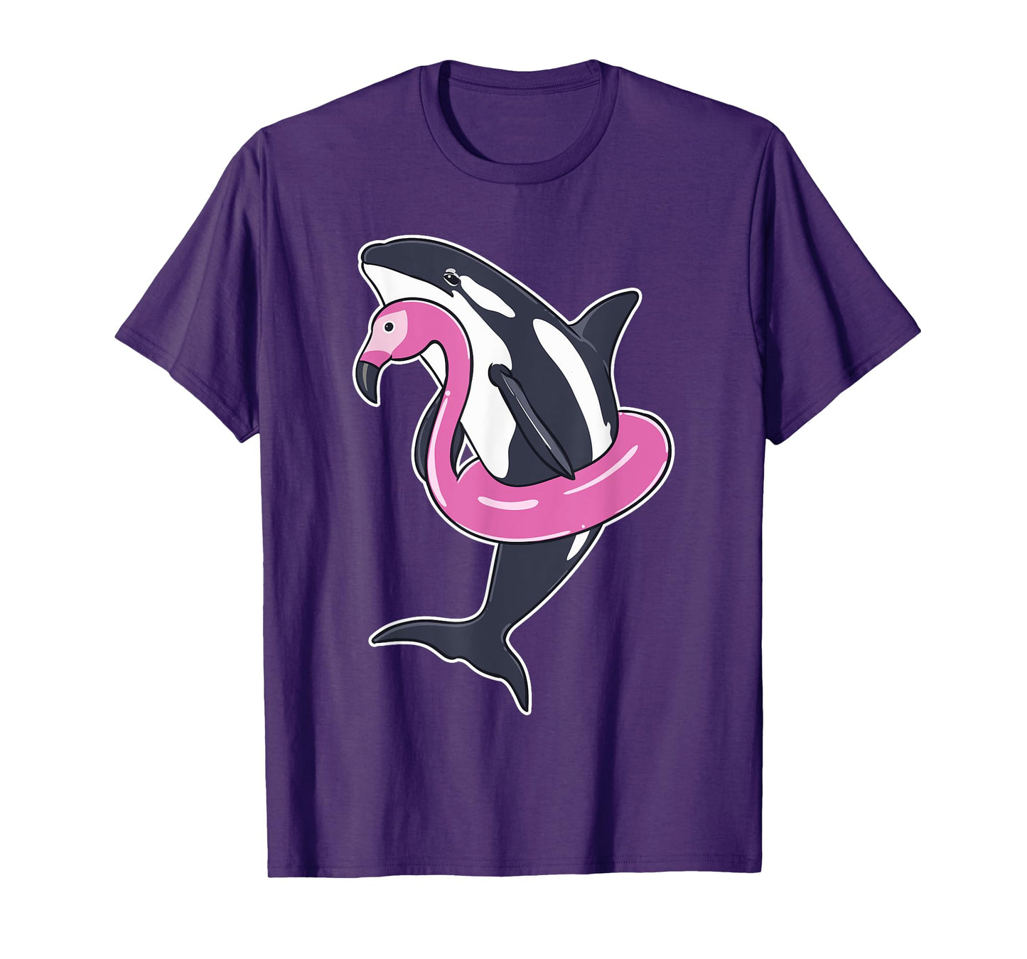 Funny Orca Flamingo Pool Party Men Women Kids Beach Summer T-Shirt