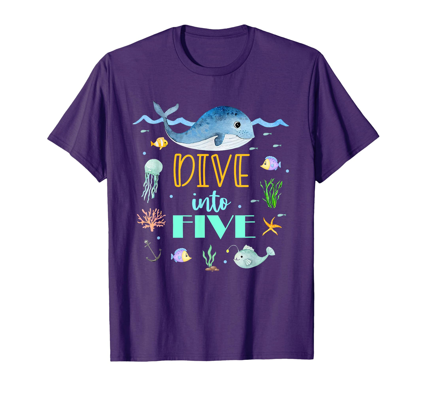 Dive Into 5 Birthday Decorations Girl 5th Bday Under The Sea T-Shirt