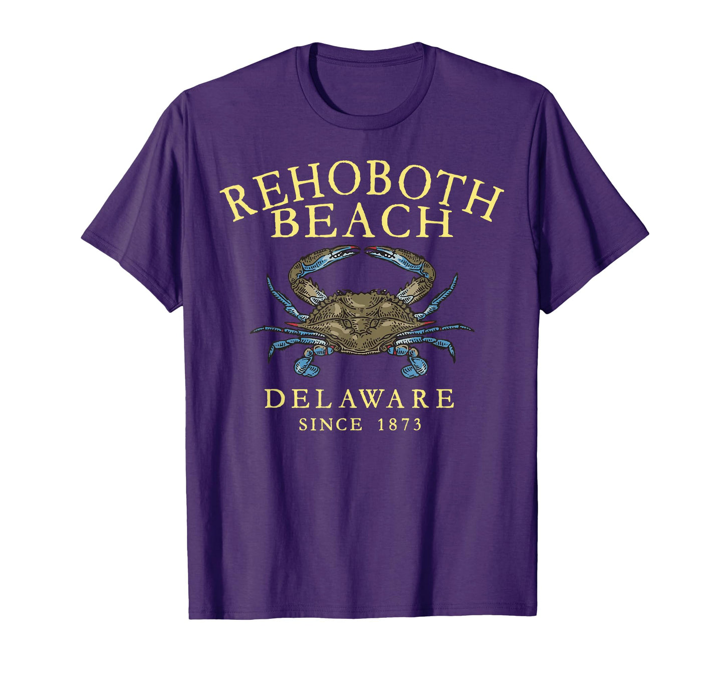 Rehoboth Beach Delaware Blue Crab Since 1680 Arched Yellow T-Shirt