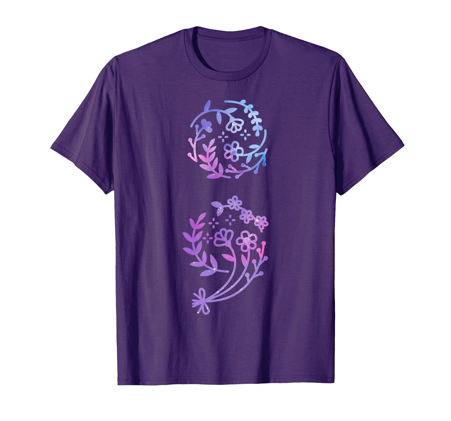 Semicolon Suicide Prevention Awareness Flower Teal Purple T-Shirt