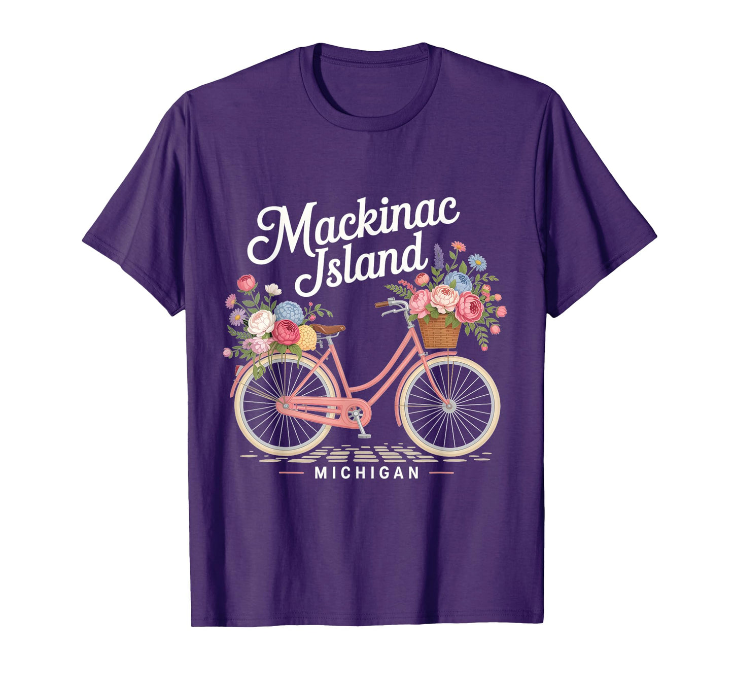 Vintage Mackinac Island Michigan with Flowers for Men Women T-Shirt