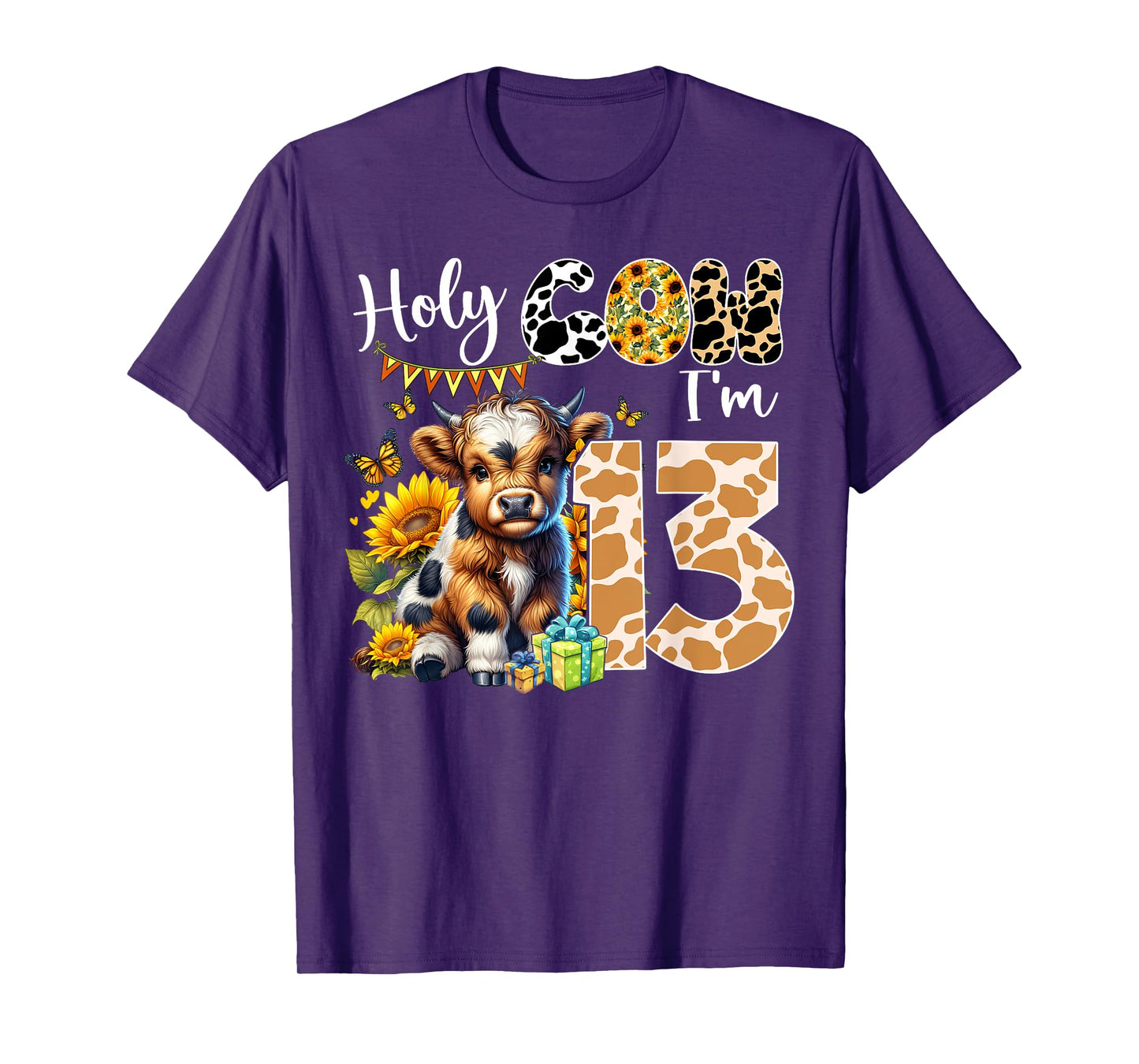Holy Cow I’m 13 Years Old Dairy Cow Sunflowers 13th Birthday T-Shirt