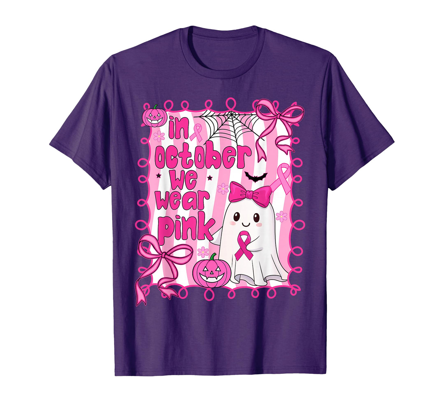 Coquette Cute Ghost In October We Wear Pink Breast Cancer T-Shirt