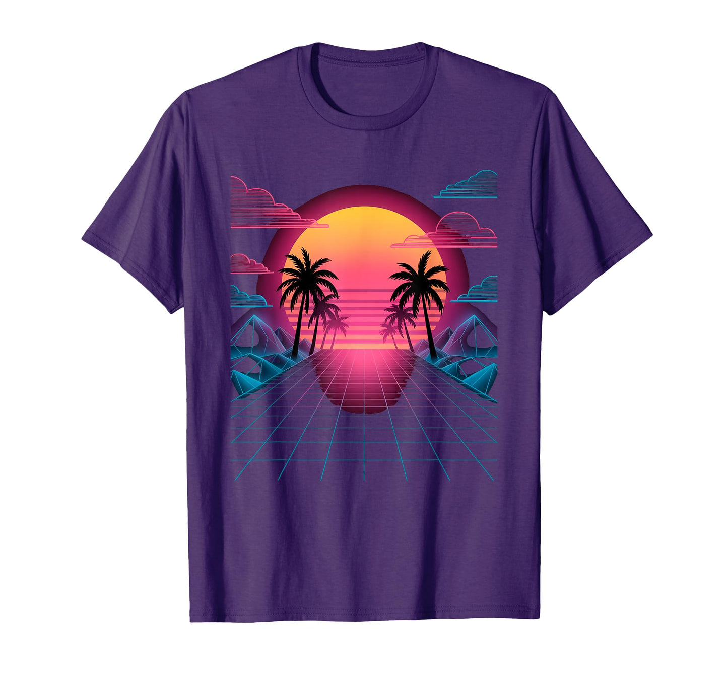 Vaporwave Sunset Grid Retro Digital Landscape in Synthwave T-Shirt