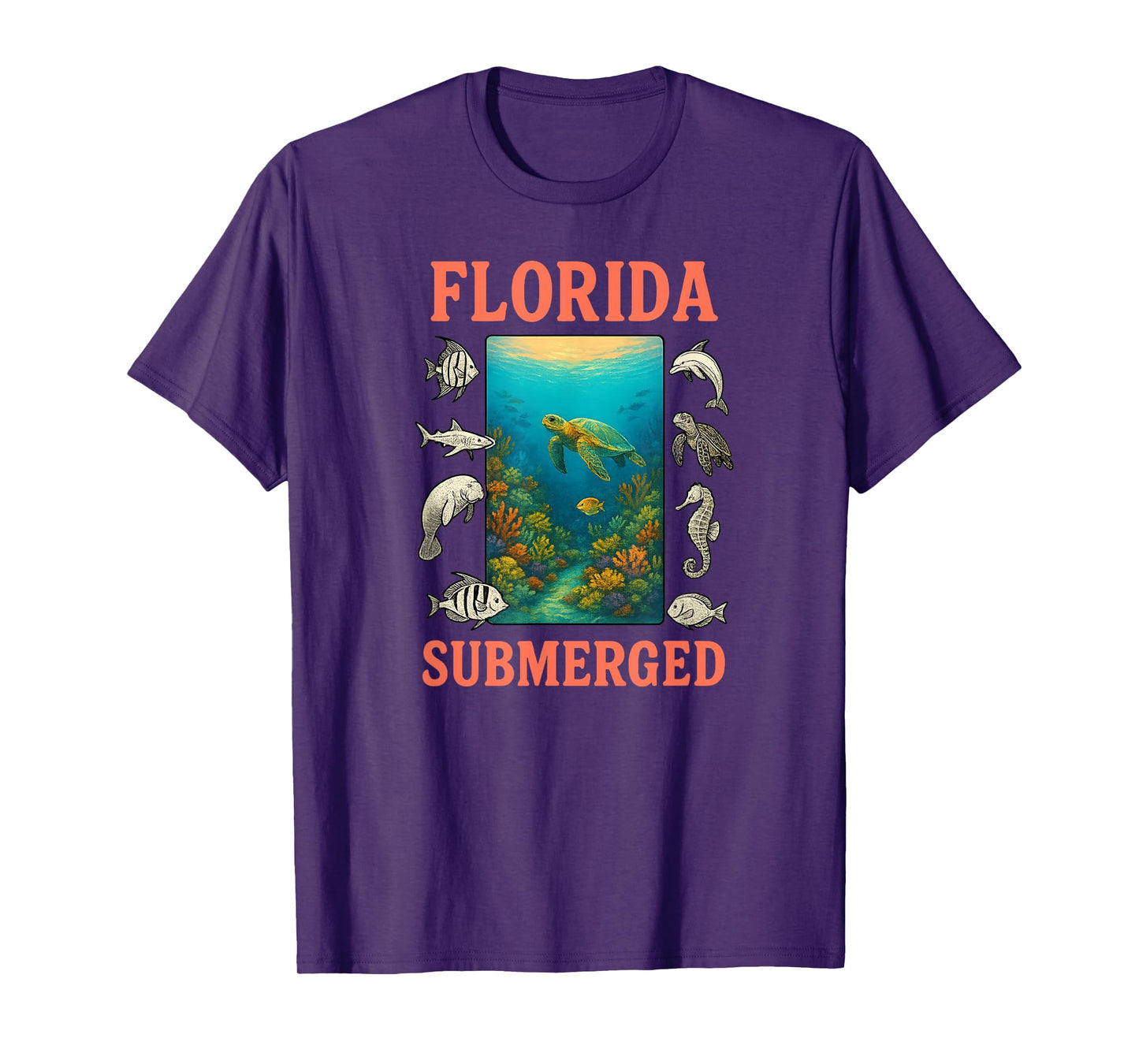Florida Submerged Scuba Diving Design with Marine Life T-Shirt