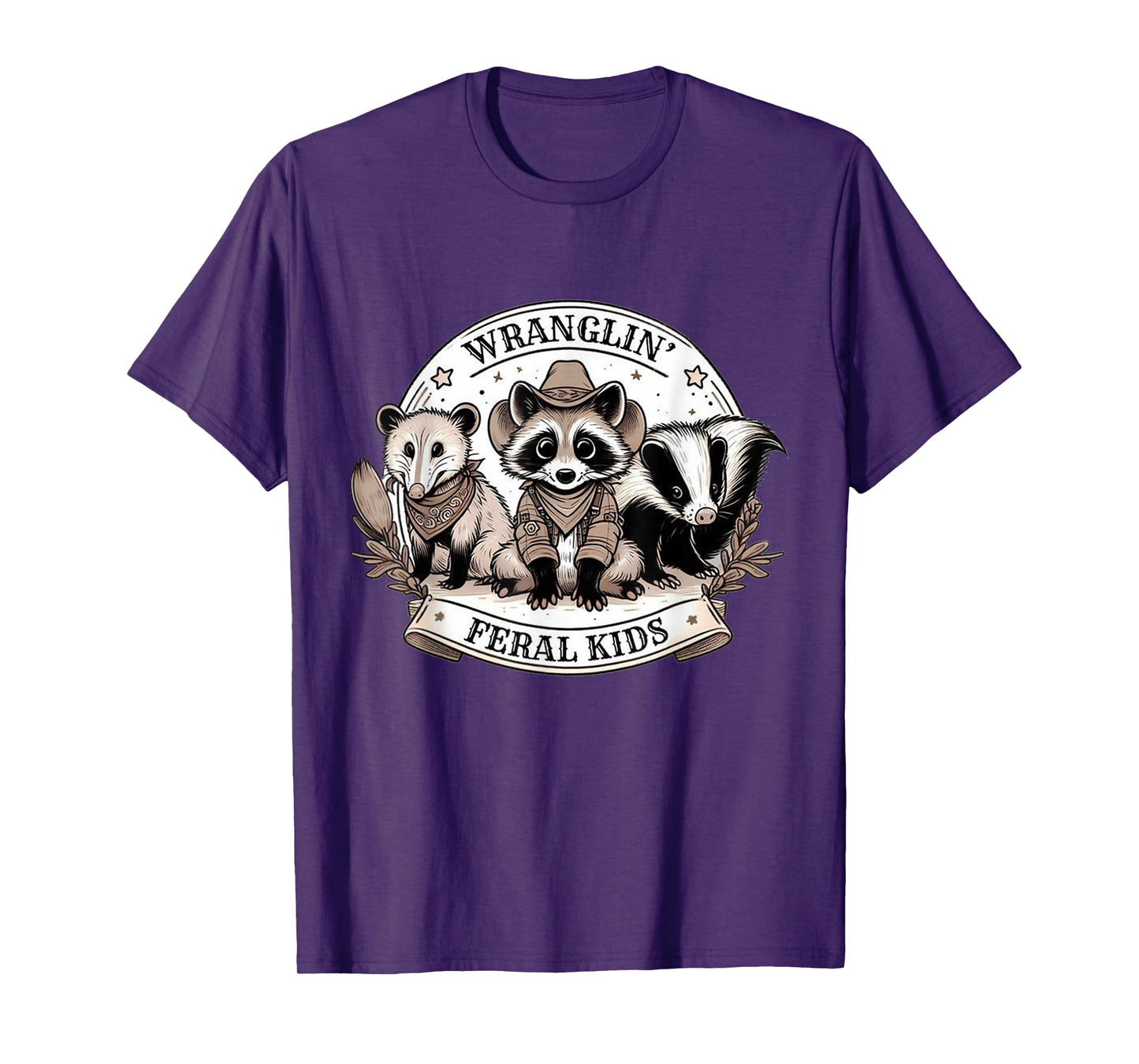 Wrangling Wranglin' Feral Kids Funny Raccoon Opposum Badger T-Shirt