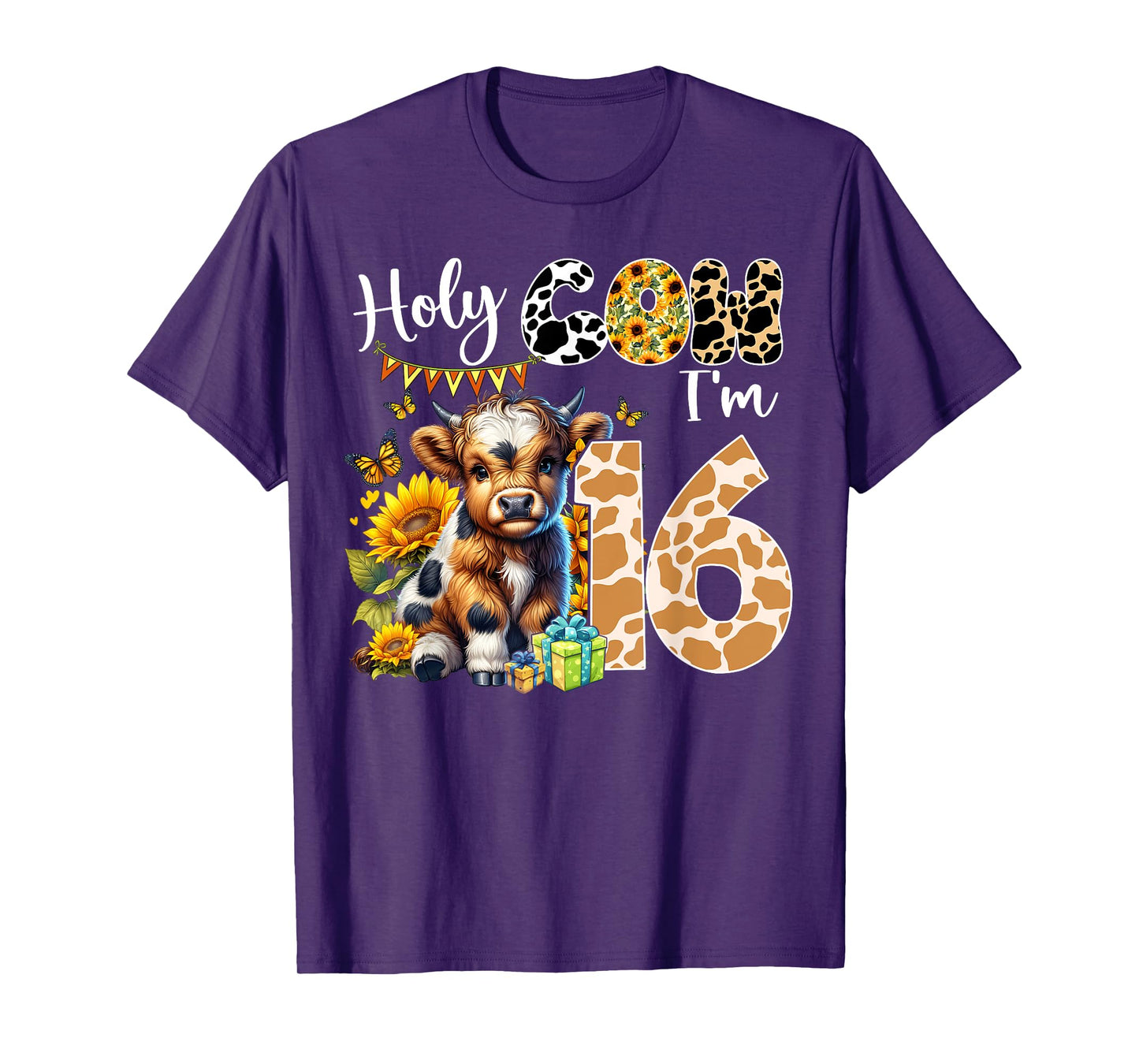 Holy Cow I’m 16 Years Old Dairy Cow Sunflowers 16th Birthday T-Shirt