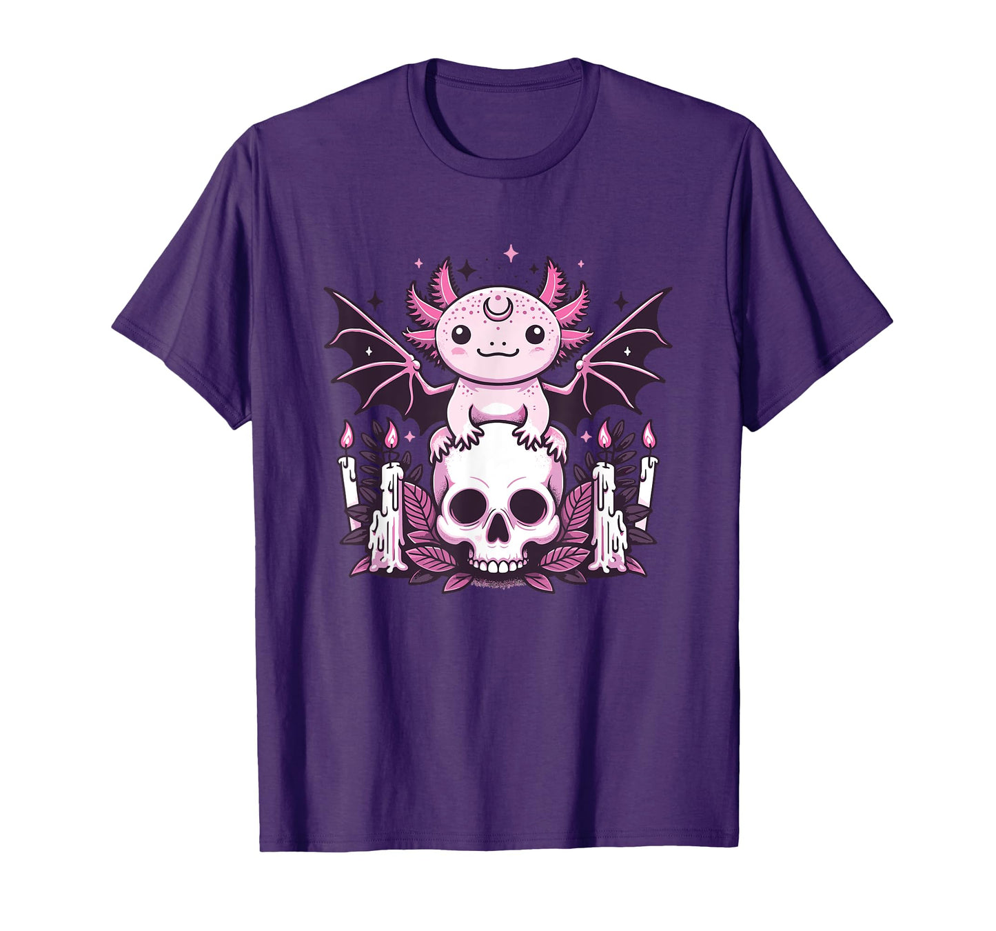 Kawaii Pastel Goth Cute Creepy Axolotl Bat Skeleton T-Shirt
